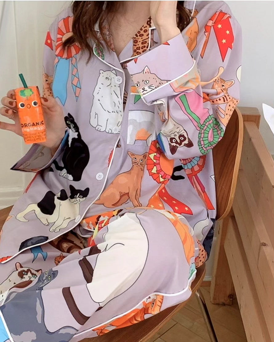 캣패턴 파자마 SET