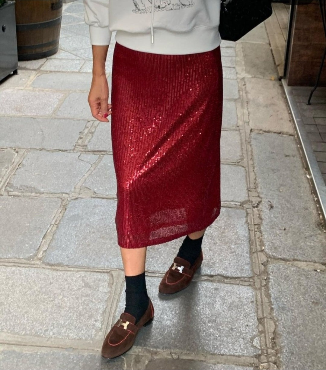 H라인 스팽글 스커트