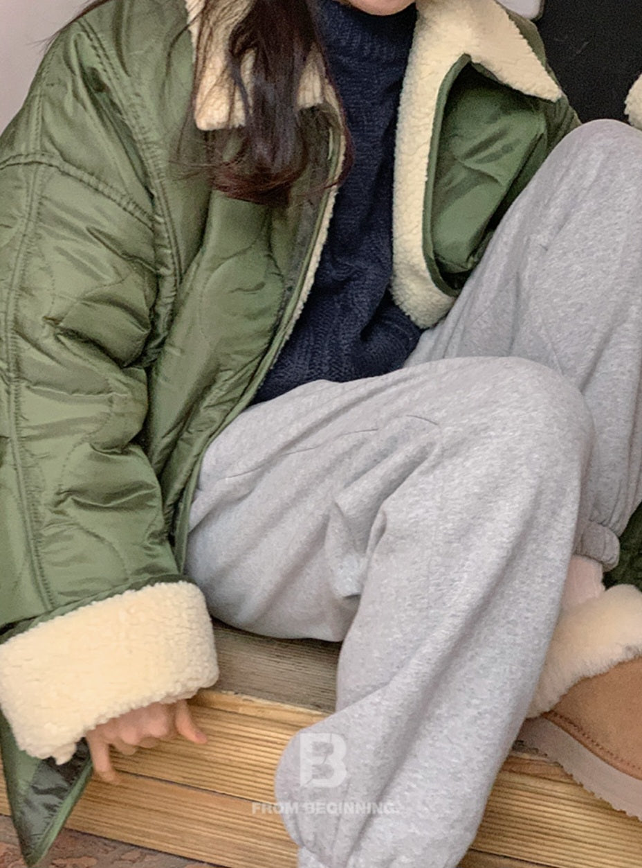 덤블카라 퀼팅 하프패딩