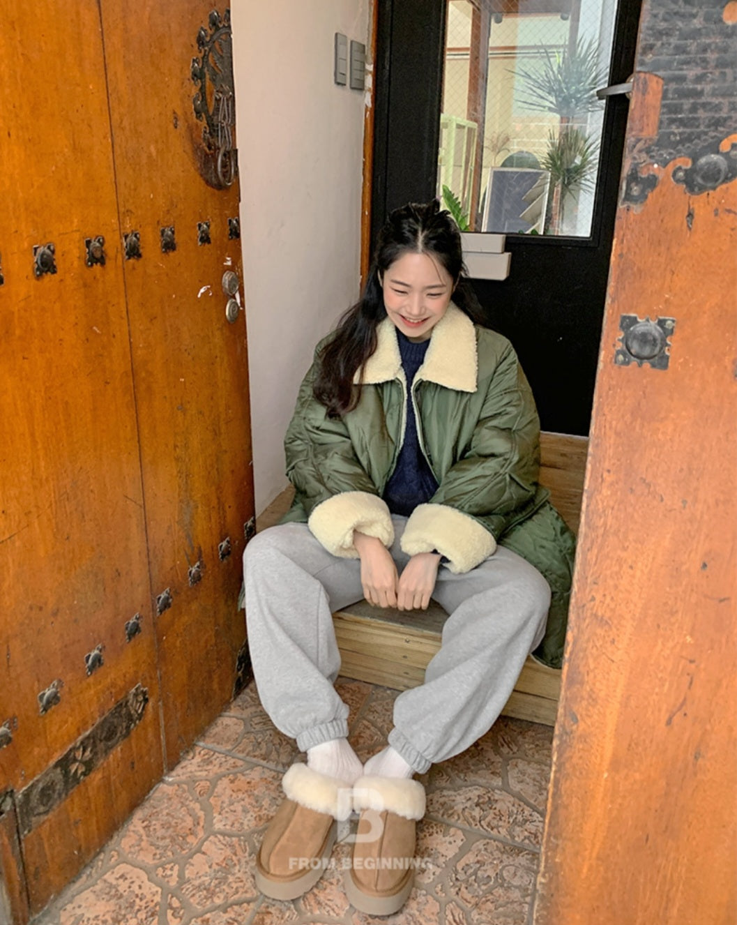덤블카라 퀼팅 하프패딩