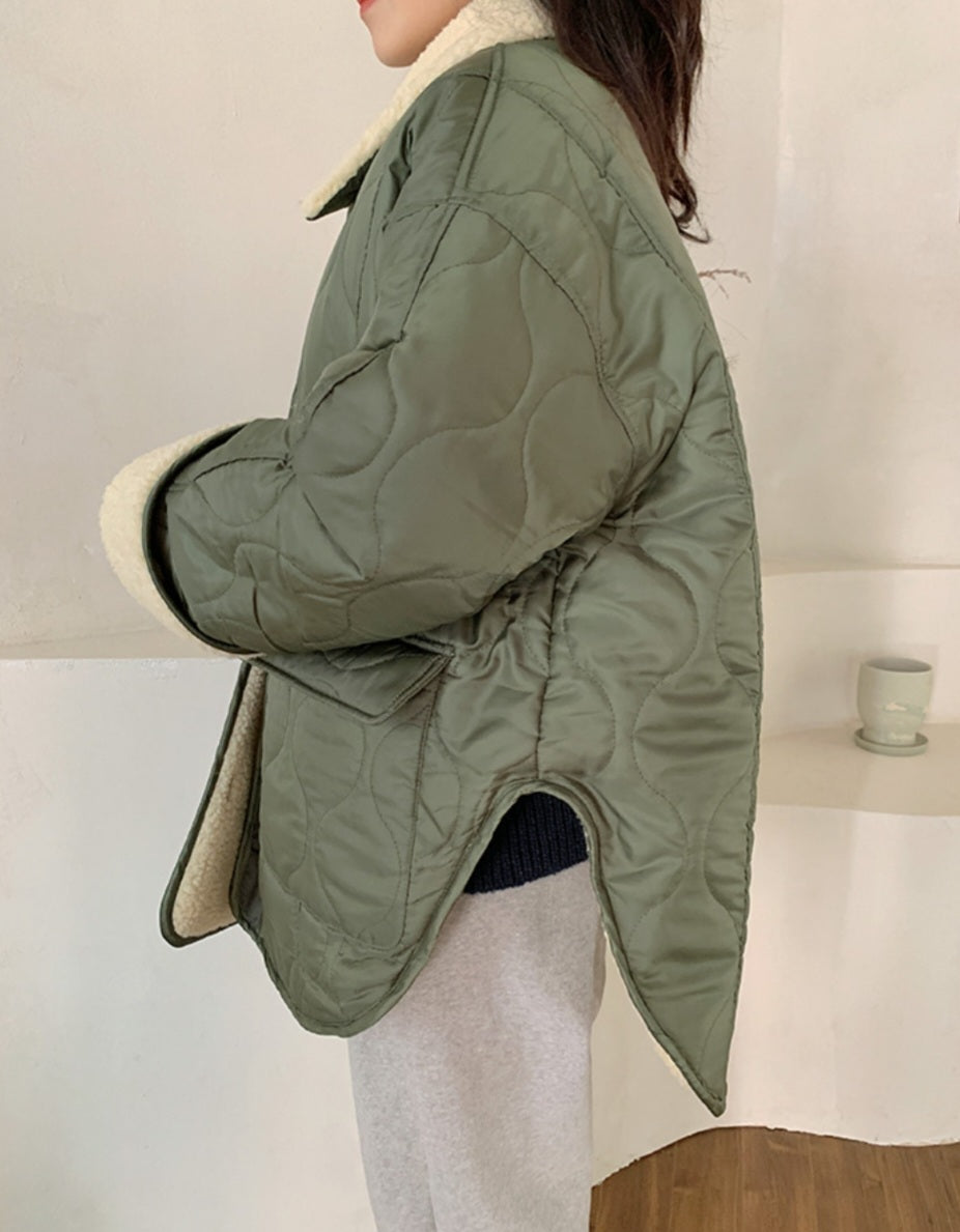 덤블카라 퀼팅 하프패딩