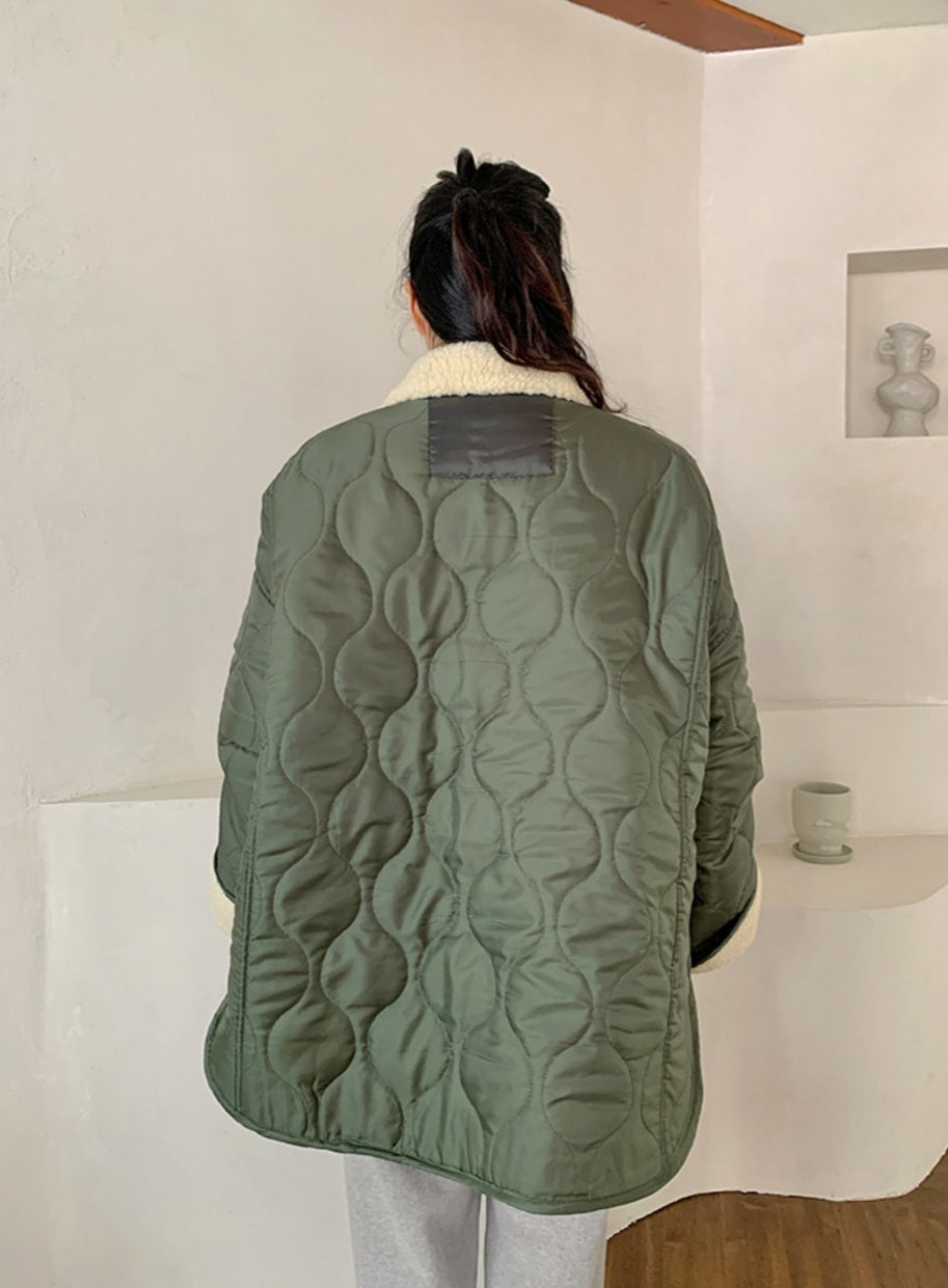 덤블카라 퀼팅 하프패딩