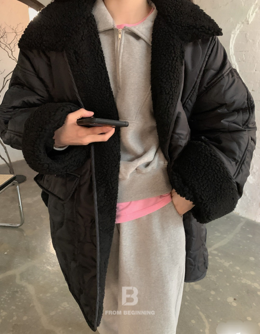 덤블카라 퀼팅 하프패딩
