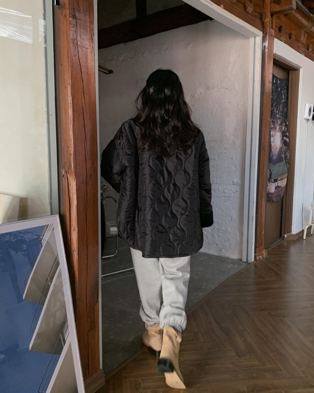 덤블카라 퀼팅 하프패딩
