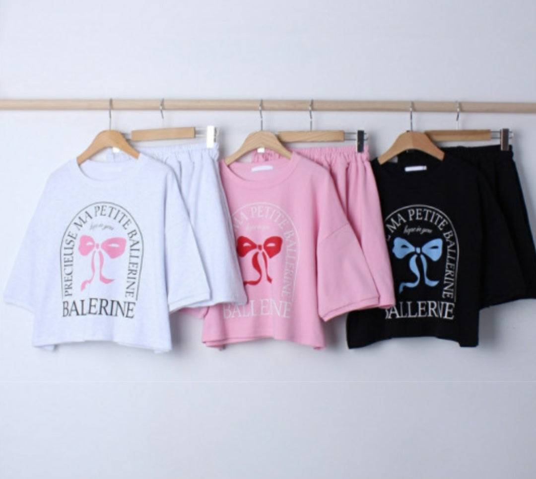 프린팅 세미크롭 반팔 스커트 Set