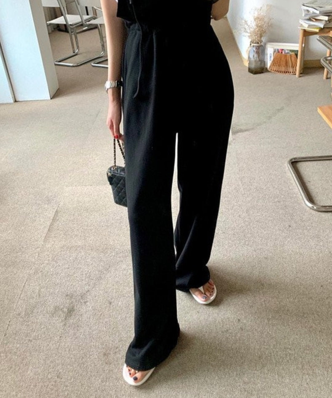 앞포켓 끈 나시 점프수트