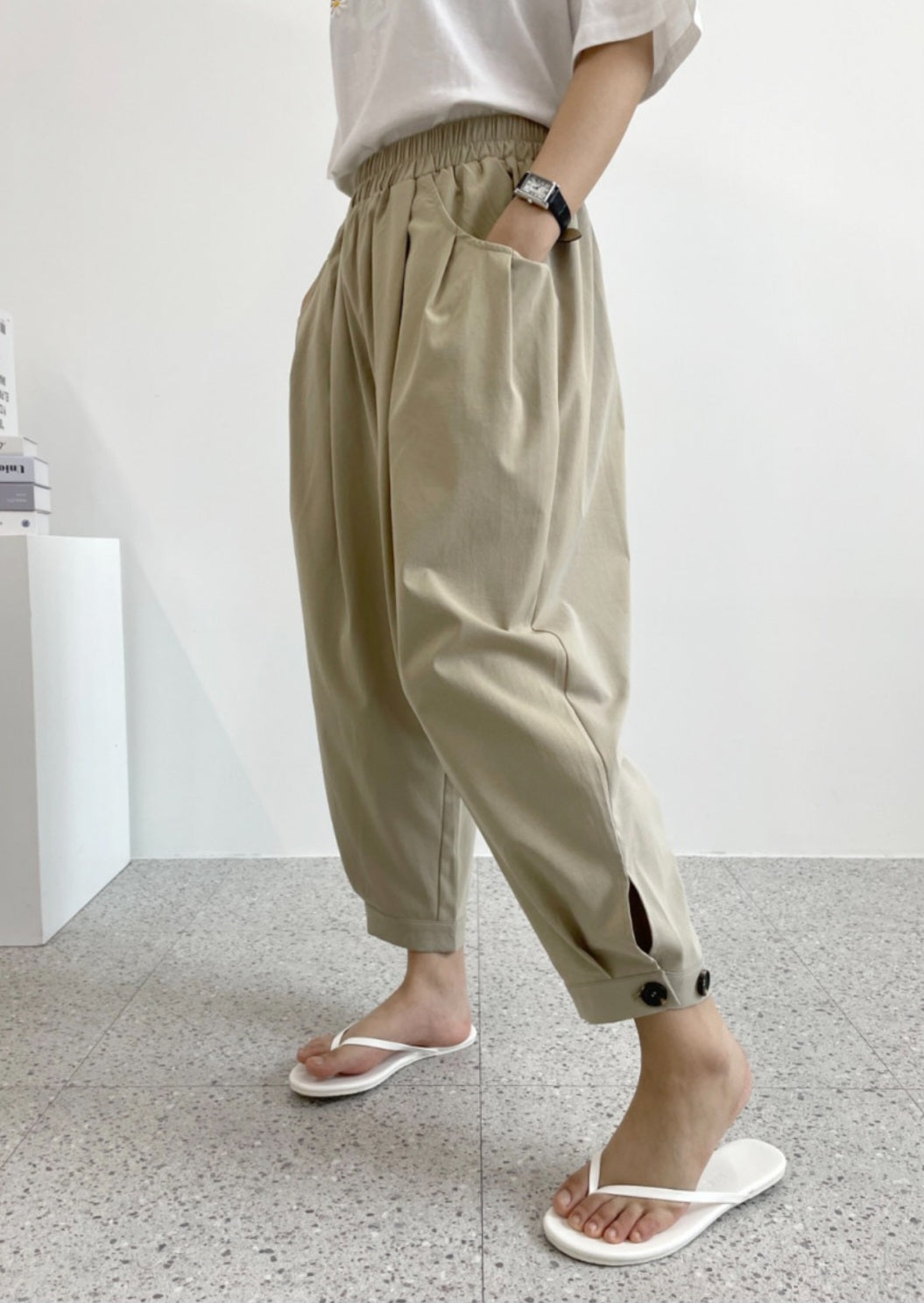 9부 핀탁 스판 밴딩팬츠