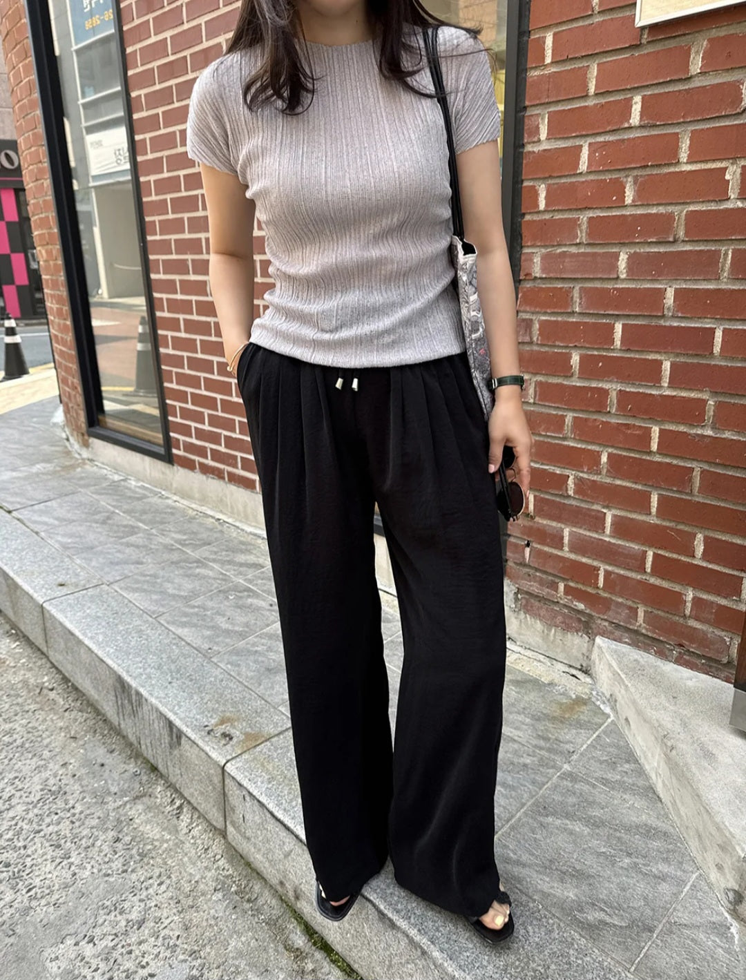 썸머 링클 와이드 밴딩팬츠
