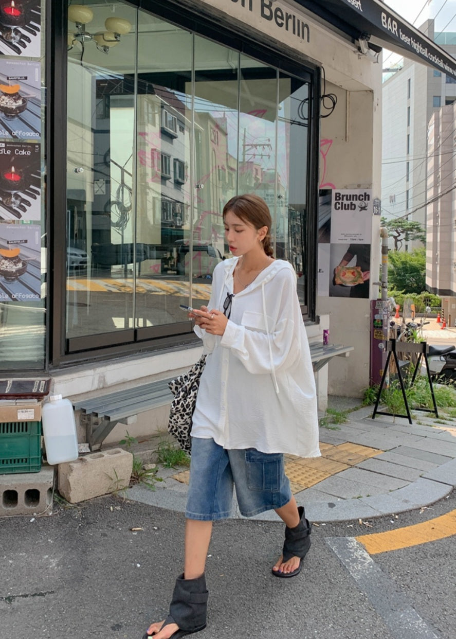 박시 후드 셔츠