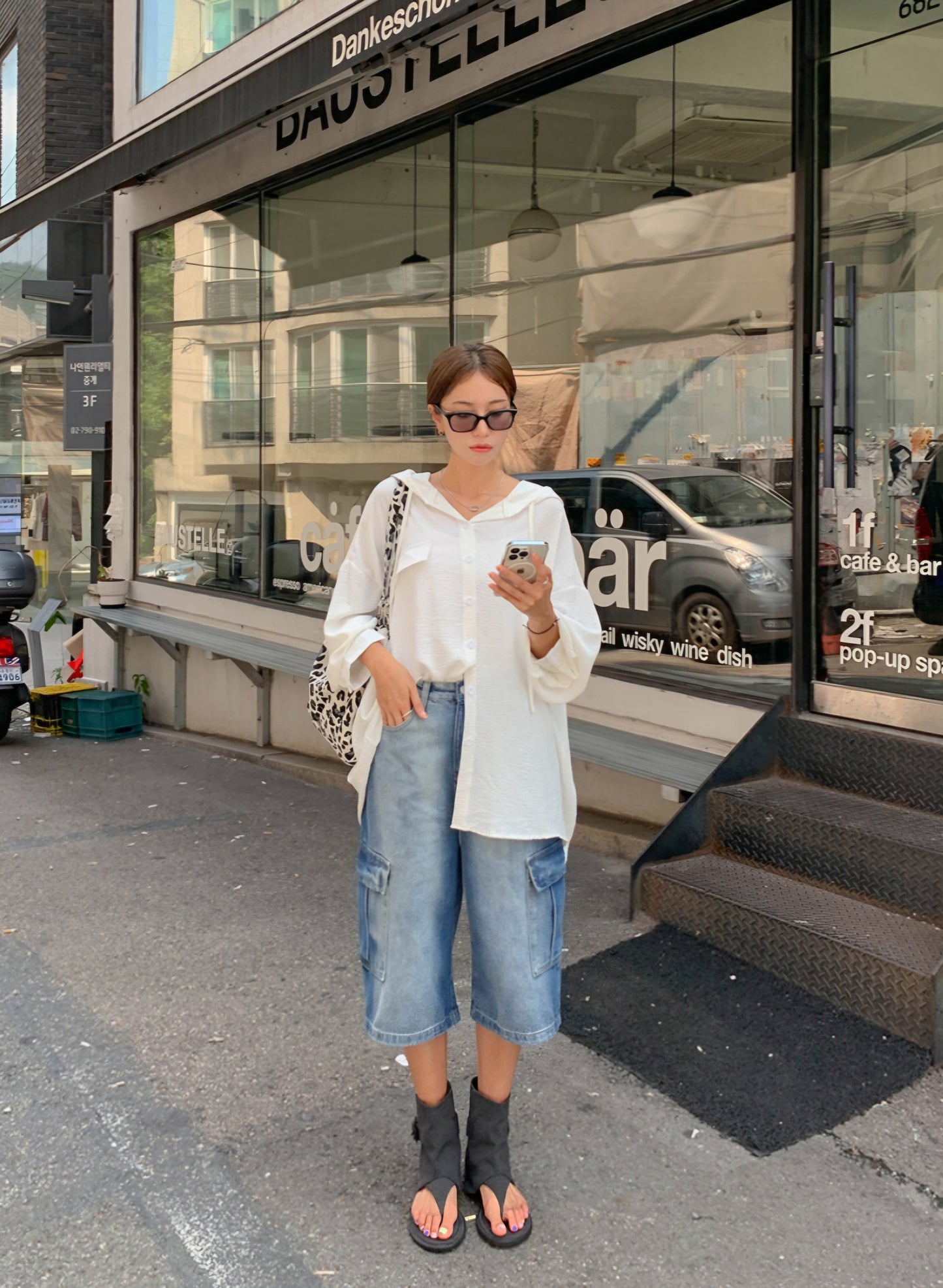 박시 후드 셔츠