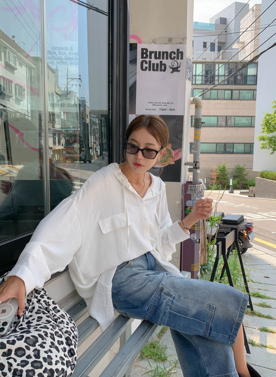 박시 후드 셔츠