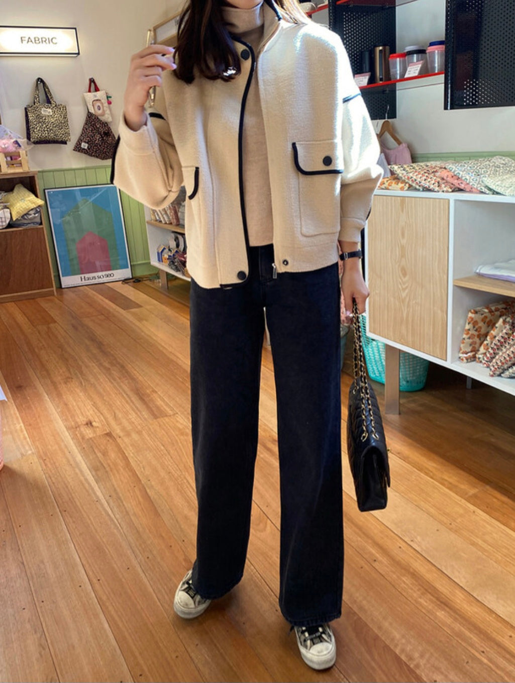 배색 포인트 집업 자켓