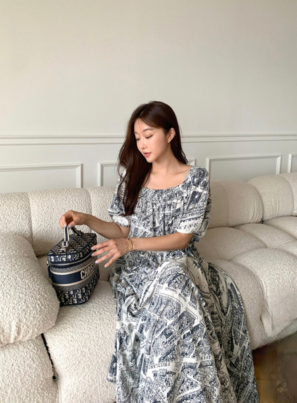 드로잉 스퀘어넥 홈원피스