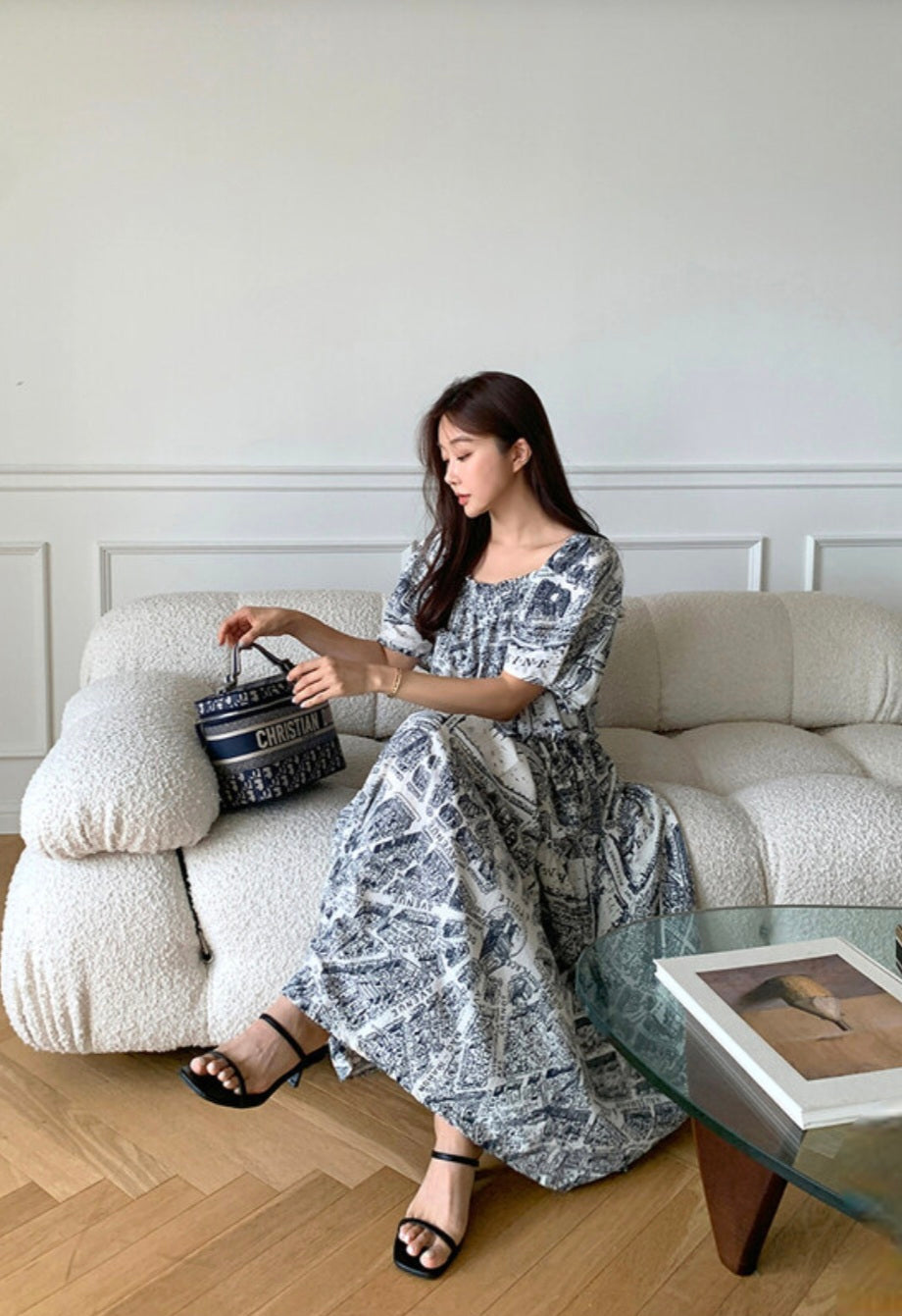 드로잉 스퀘어넥 홈원피스