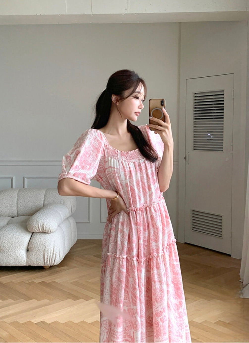 드로잉 스퀘어넥 홈원피스