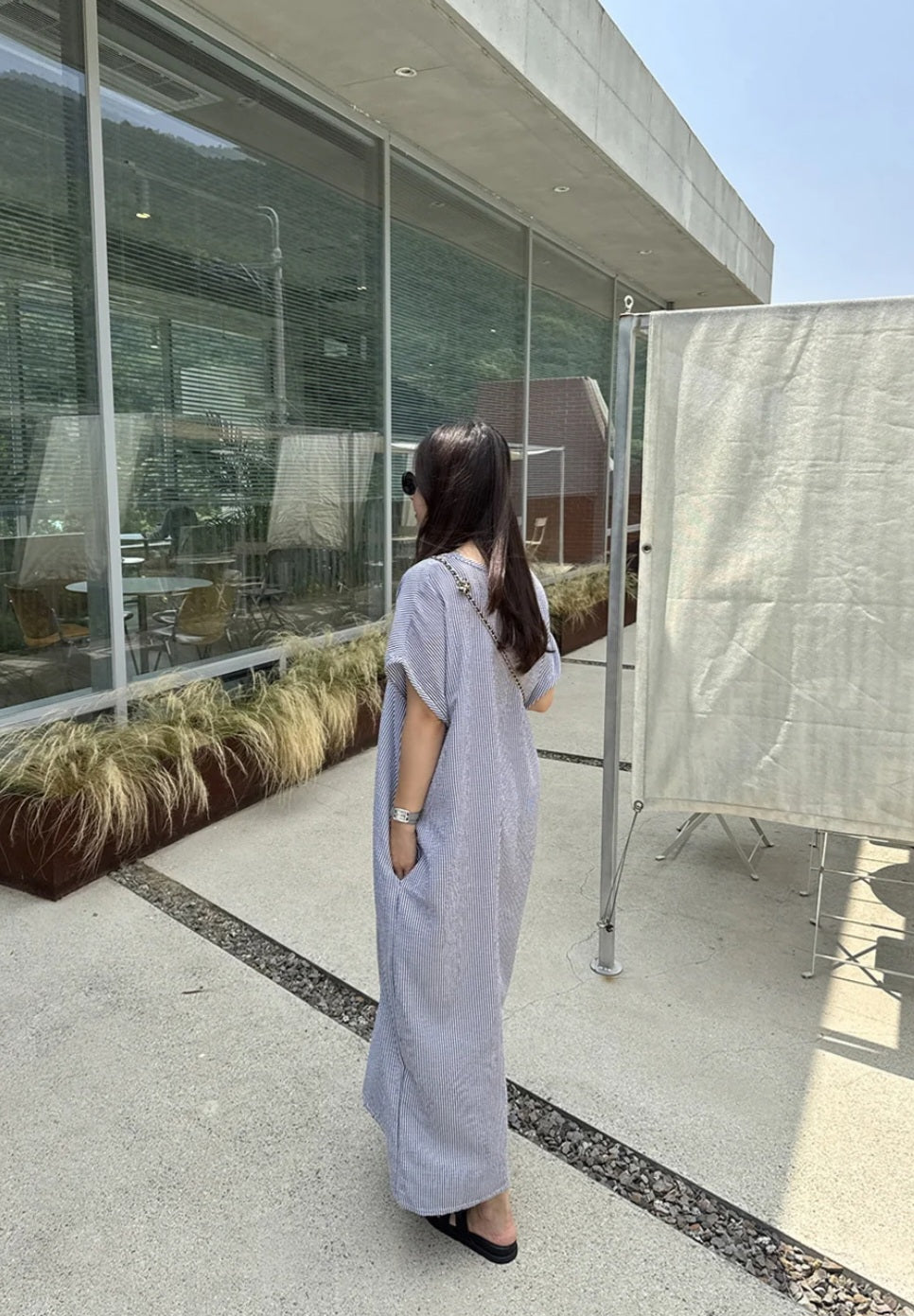 썸머 시어서커 라운드 원피스
