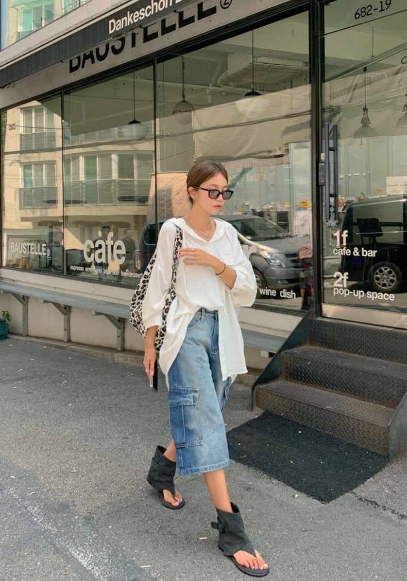 박시 후드 셔츠