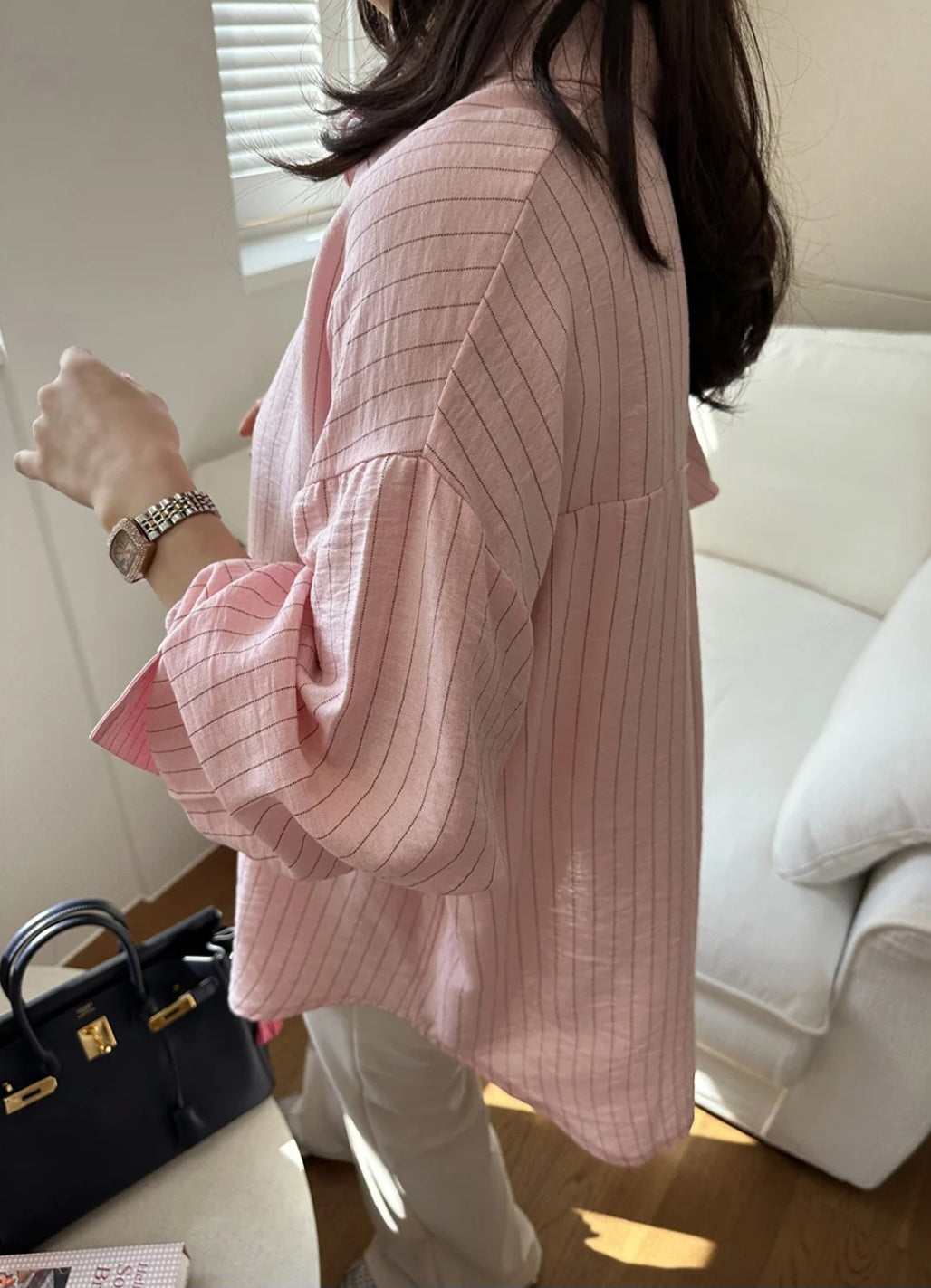 스트라이프 링클 클래식 셔츠