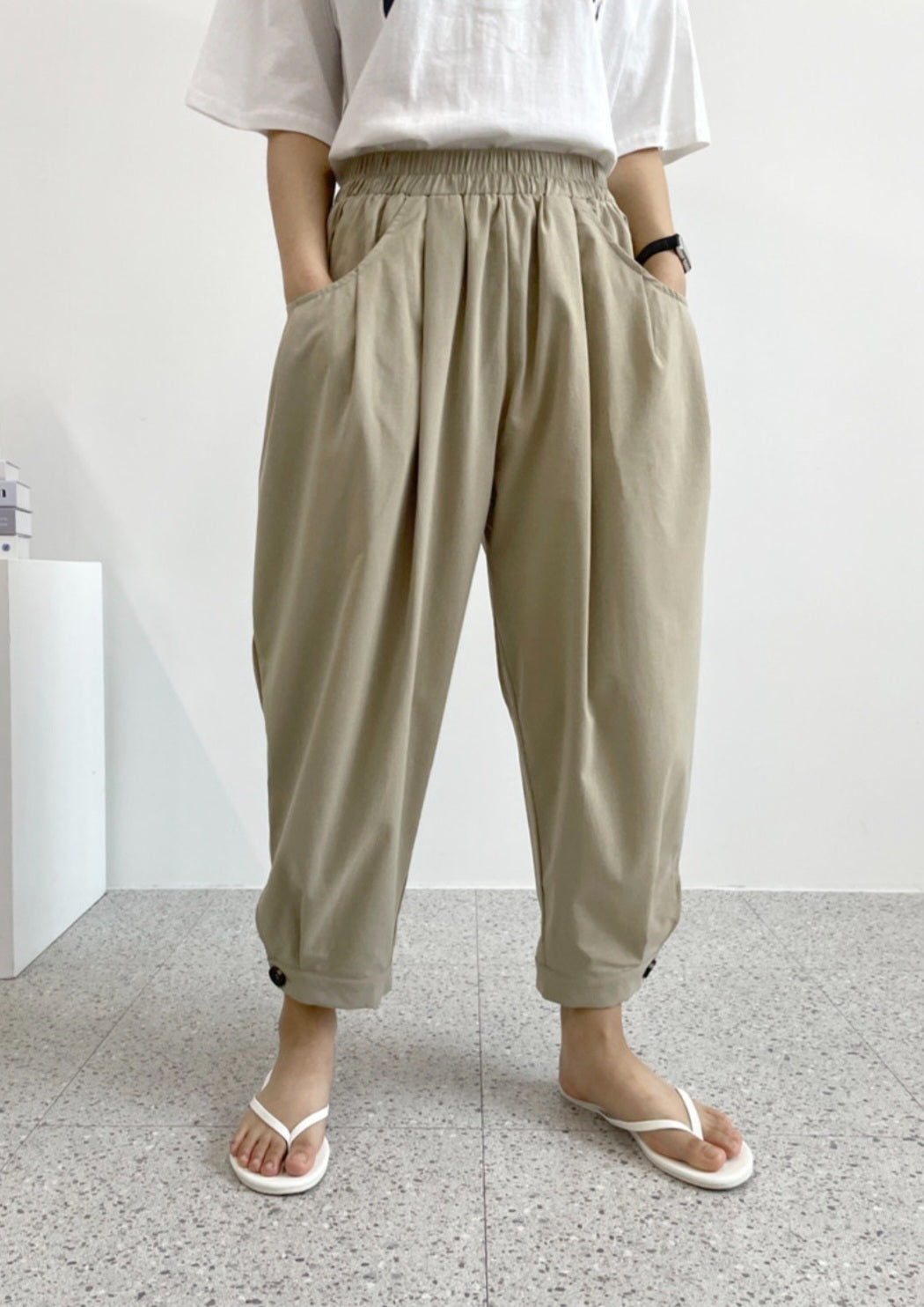 9부 핀탁 스판 밴딩팬츠