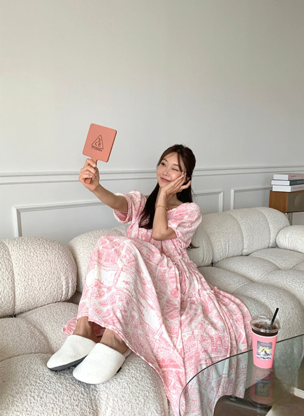드로잉 스퀘어넥 홈원피스