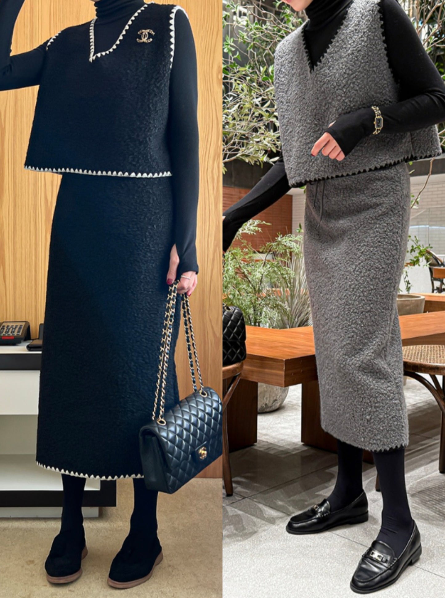 뽀글 자수브이 스커트 세트(F/XL)