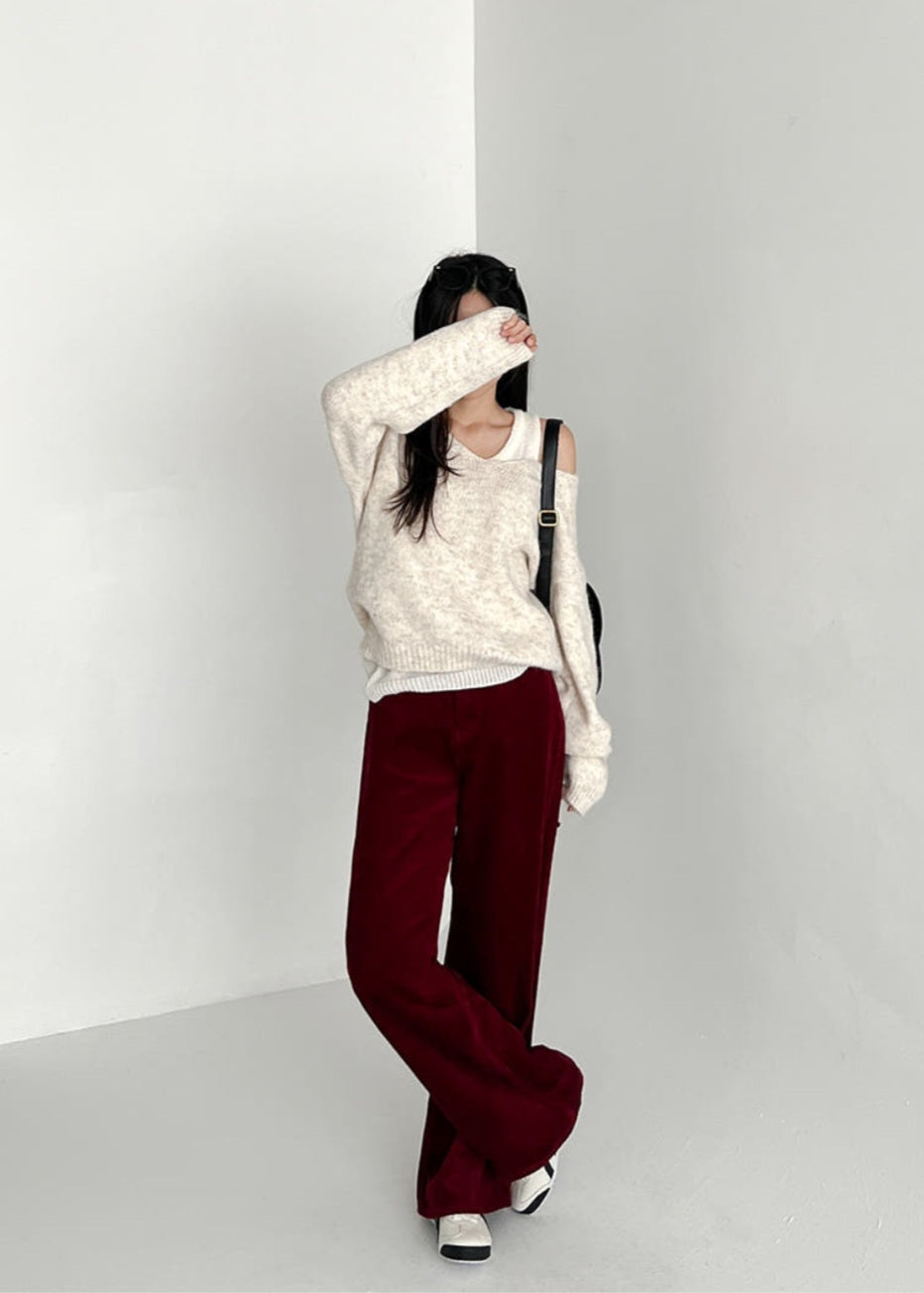 나시 레이어드 브이넥 울니트 set