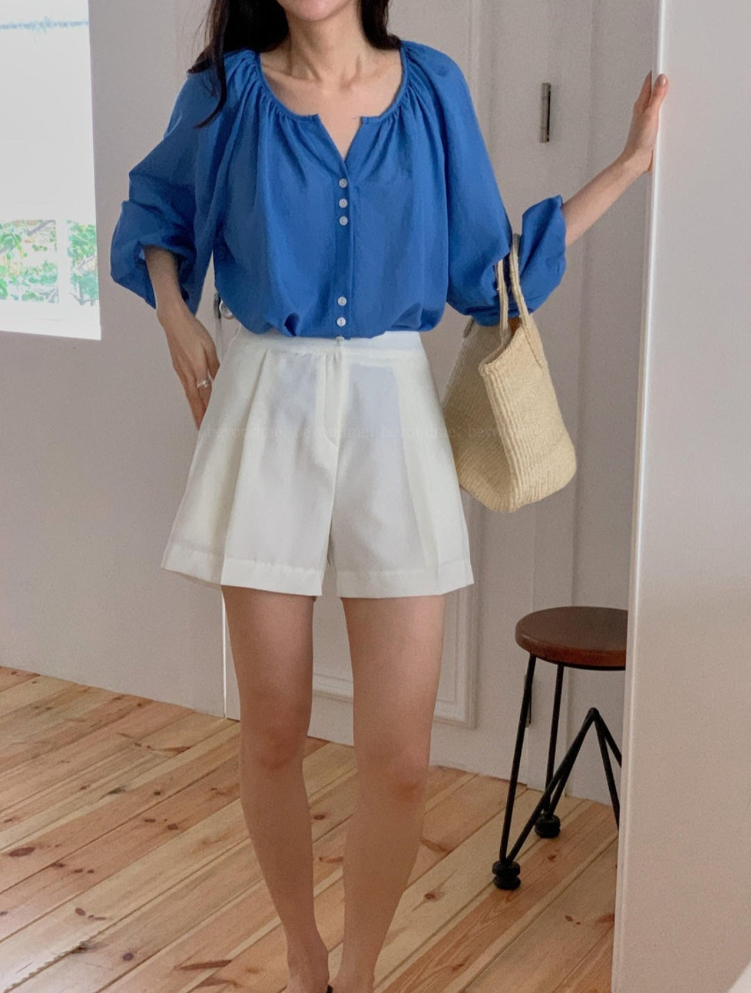 브이넥 시스루 셔츠 블라우스