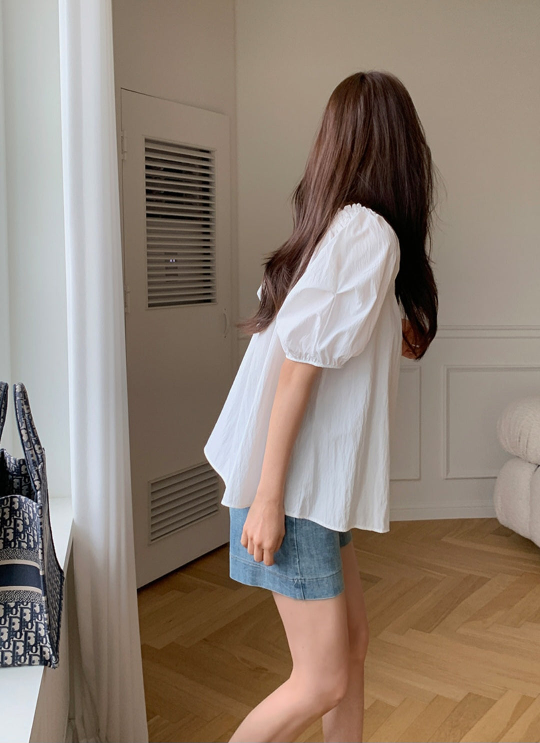 퍼프 셔링 블라우스