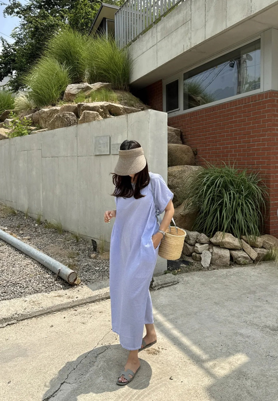 썸머 시어서커 라운드 원피스