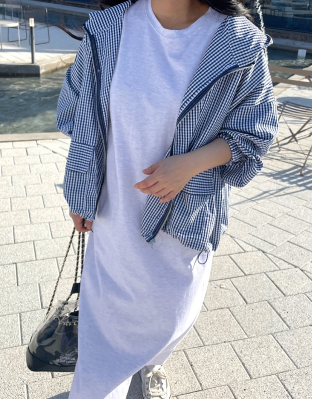 체크후드 바람막이 점퍼