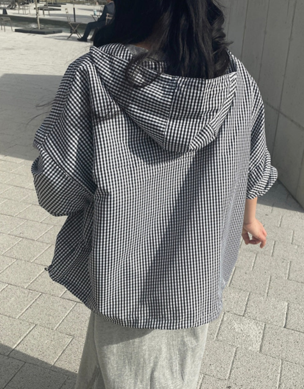 체크후드 바람막이 점퍼
