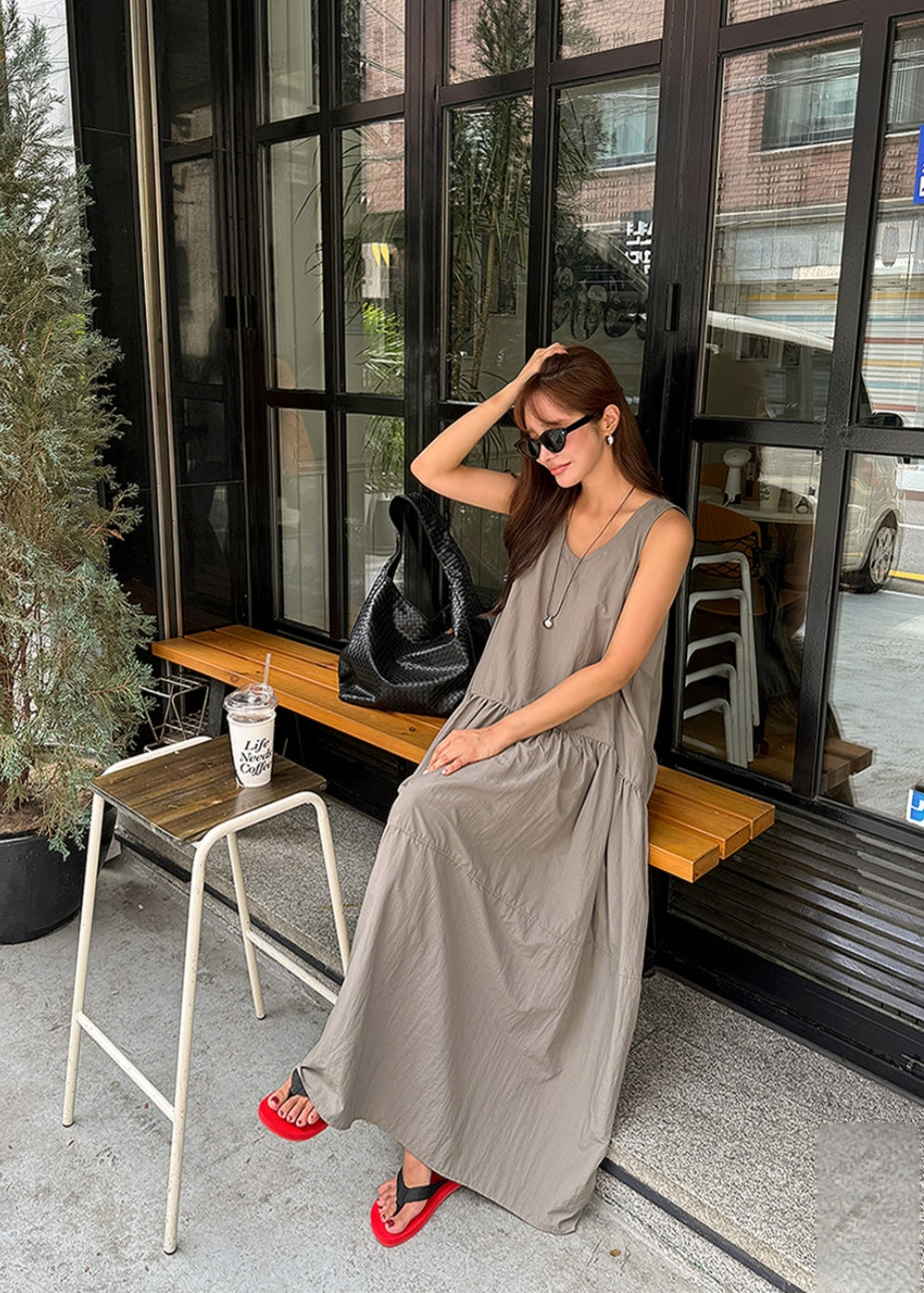 셔링 플레어 나시 롱원피스
