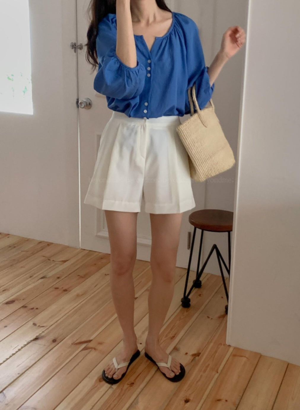 브이넥 시스루 셔츠 블라우스