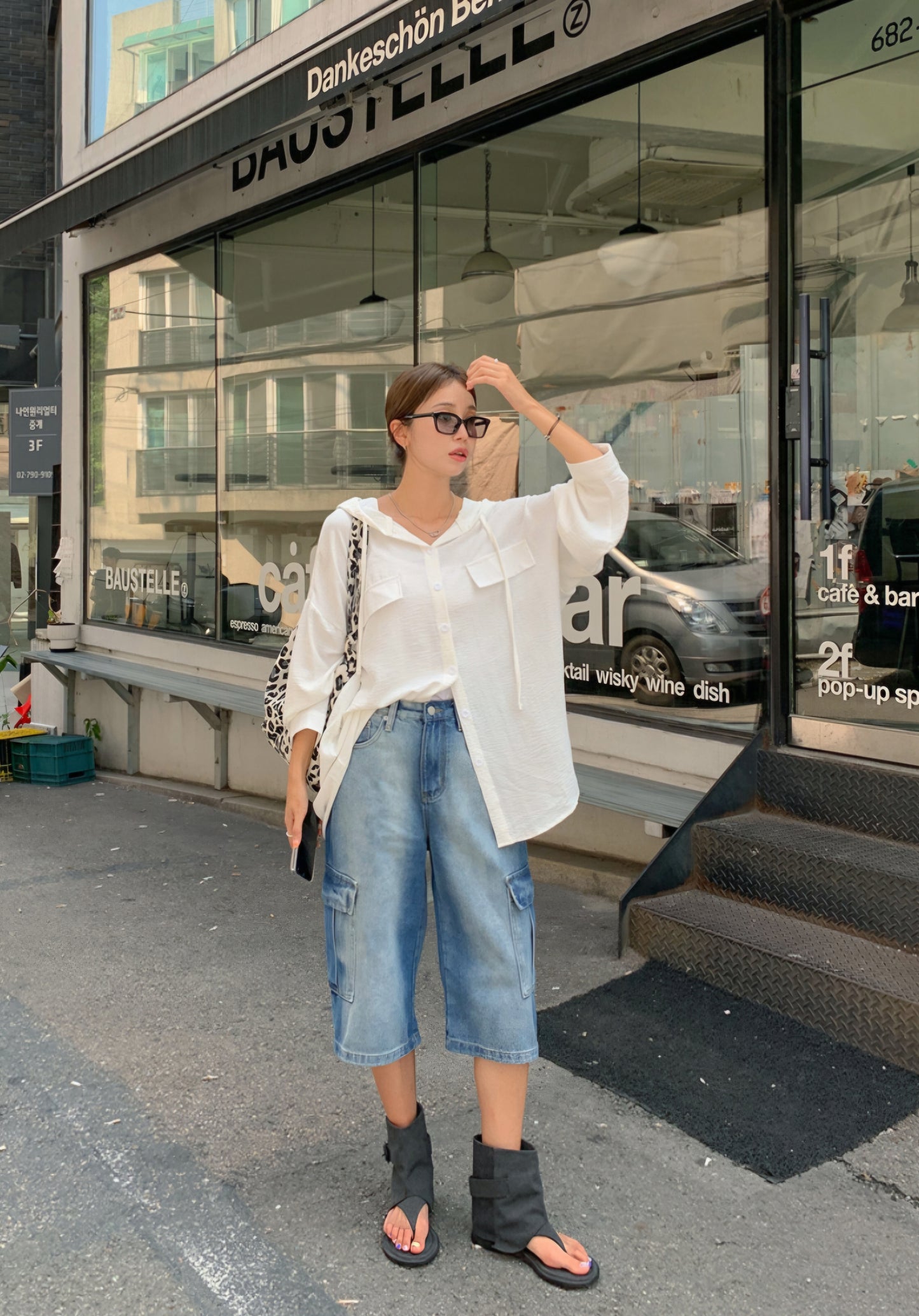 박시 후드 셔츠