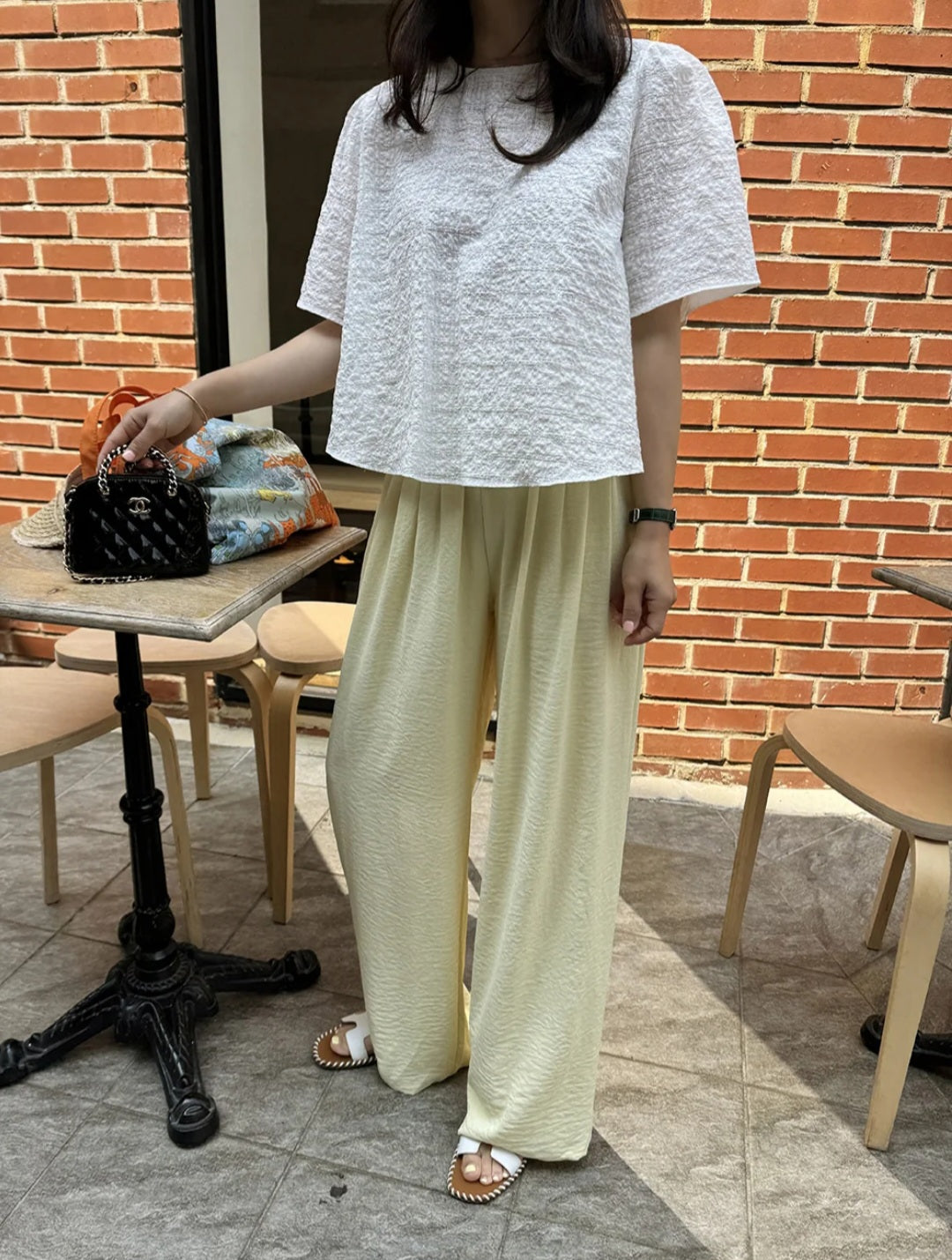 썸머 링클 와이드 밴딩팬츠