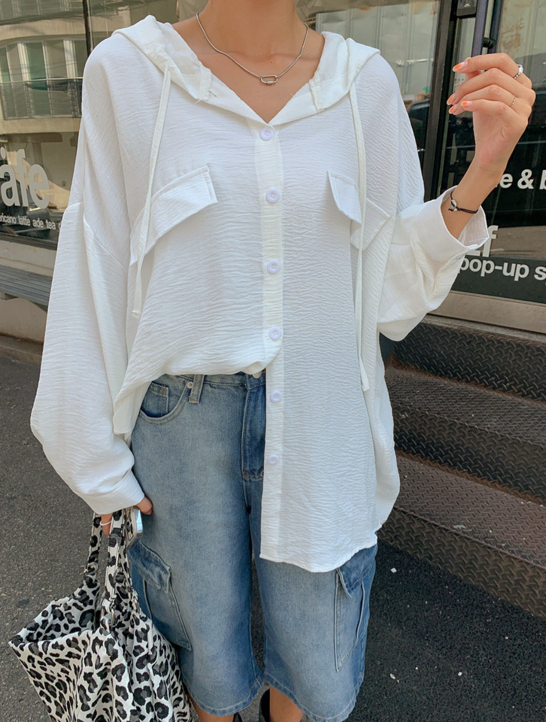 박시 후드 셔츠