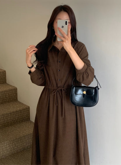 카라넥 스트링 골덴 롱 원피스