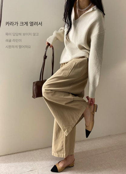 오버핏 와플 카라 니트