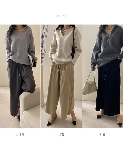 오버핏 와플 카라 니트