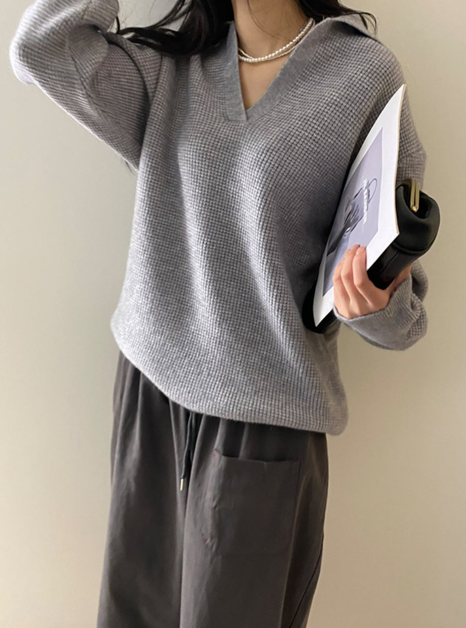 오버핏 와플 카라 니트