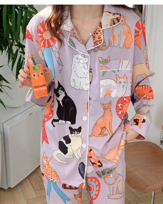 캣패턴 파자마 SET