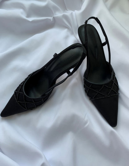 스틸레토 비즈 슬링백 힐