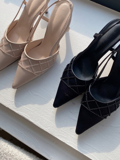 스틸레토 비즈 슬링백 힐