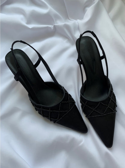 스틸레토 비즈 슬링백 힐