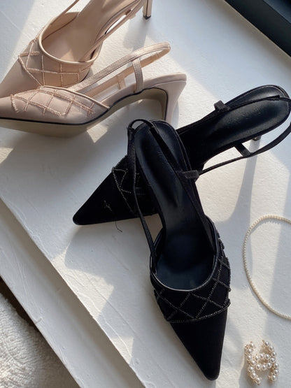 스틸레토 비즈 슬링백 힐