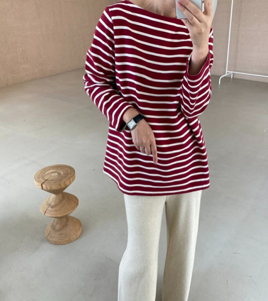 보트넥 스프라이프 훌티셔츠