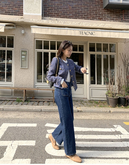 [기모] 포켓 와이드 데님팬츠