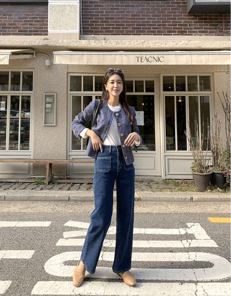 [기모] 포켓 와이드 데님팬츠