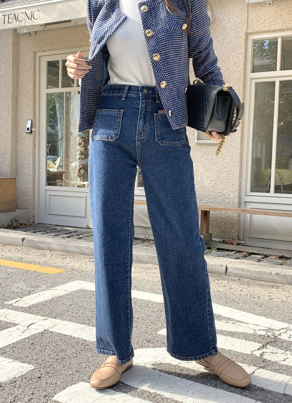 [기모] 포켓 와이드 데님팬츠