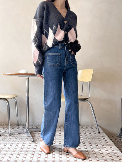 [기모] 포켓 와이드 데님팬츠